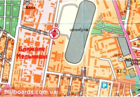 Билборд  в Одессе Краснова ул. / Ипподромный пер. (флажок) схема