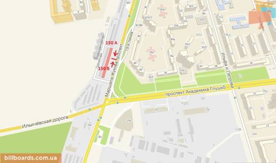 Билборд B в Одессе Небесної Сотні пр. (колиш. Маршала Жукова пр.), 91-А схема