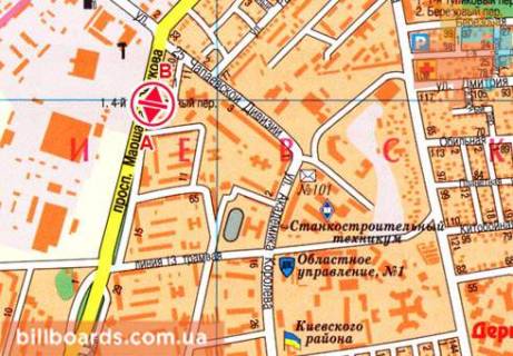 Билборд  в Одессе Небесной Сотни пр. (бывш. Жукова пр.), 3А, возле ТРЦ "City Center", АЗС "Катрал" схема