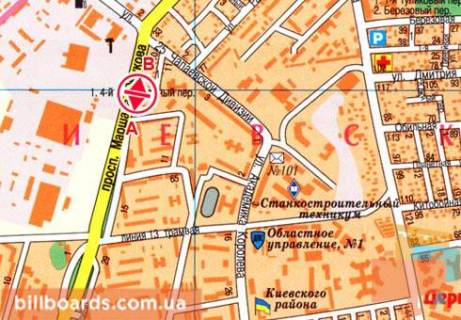 Билборд  в Одессе Небесной Сотни пр. (бывш. Жукова пр.), 3А, возле ТРЦ "City Center", АЗС "Катрал" схема