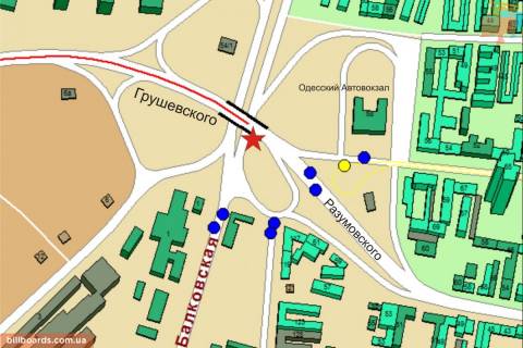 Билборд B в Одессе Балковская ул. / Грушевского ул. схема