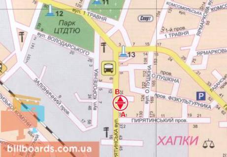 Білборд, Бігборд (Борд)  A у Прилуках, 3x6  Пирятинська вул., 27 схема