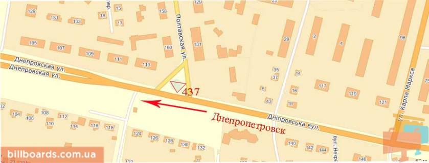 Билборд  в Павлограде Днепровская ул., 113 / Полтавская ул. схема