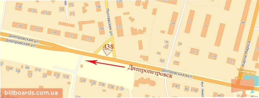 Билборд  в Павлограде Днепровская ул., 113 / Полтавская ул. схема