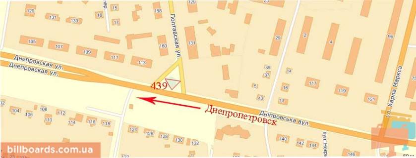 Билборд  в Павлограде Днепровская ул., 113 / Полтавская ул. схема