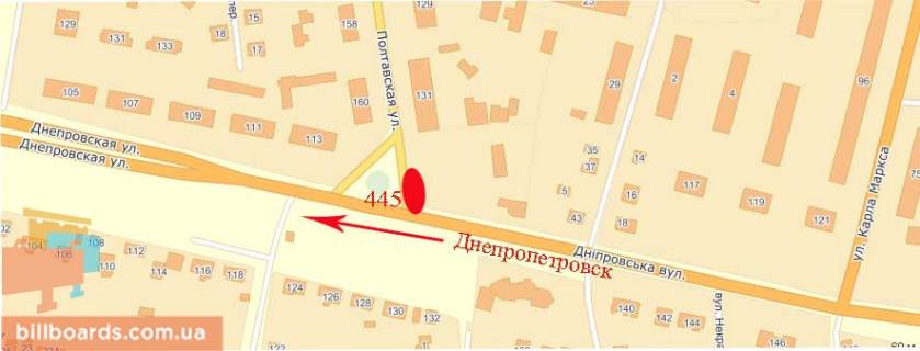 Билборд  в Павлограде Полтавская ул., 131 / Днепровская ул. схема
