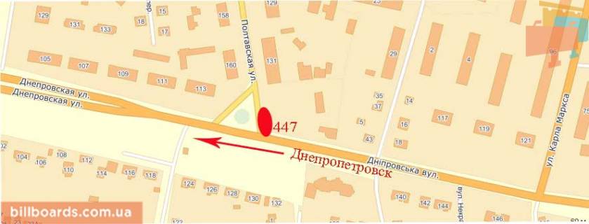 Билборд  в Павлограде Полтавская ул., 131 / Днепровская ул. схема