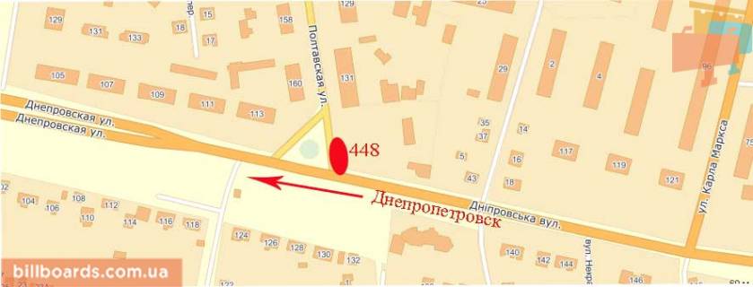 Билборд  в Павлограде Полтавская ул., 131 / Днепровская ул. схема