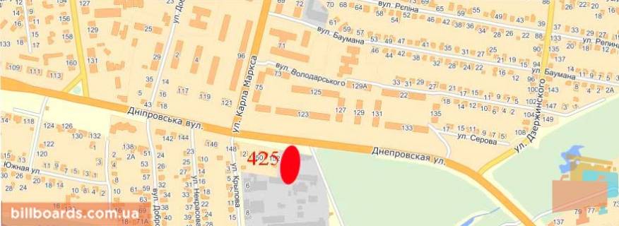 Billboard  in Pavlograd Dneprovskaa st., 152 / Boguna st. (byvs. Kalinina st.) scheme
