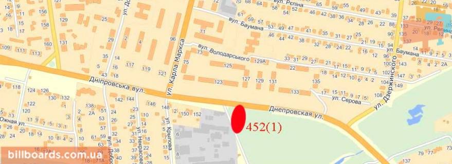 Билборд  в Павлограде Днепровская ул., 129 / Богуна ул. (бывш. Калинина ул.), левая схема