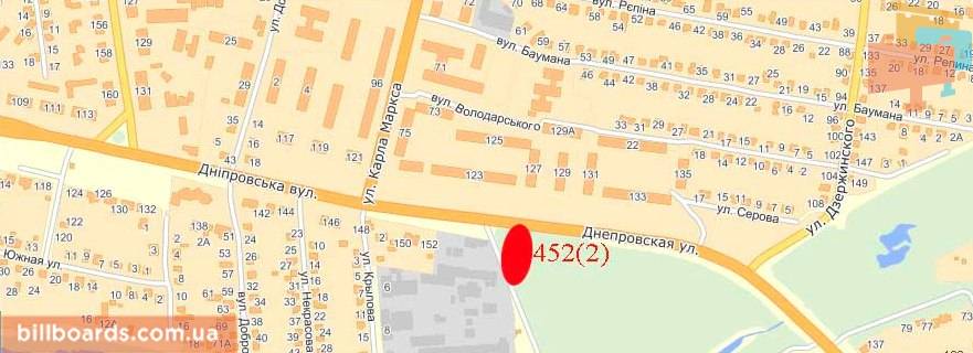 Билборд  в Павлограде Днепровская ул., 129 / Богуна ул. (бывш. Калинина ул.), правая схема