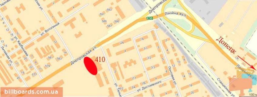 Билборд  в Павлограде Днепровская ул. / Тельмана ул. схема