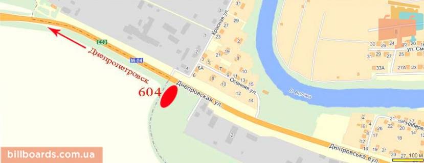 Билборд  в Павлограде Днепровская ул., 2 / Осенняя ул. схема