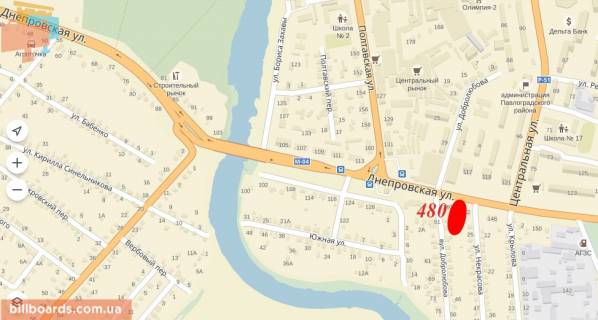 Билборд  в Павлограде Днепровская ул., 140 / Некрасова ул. схема