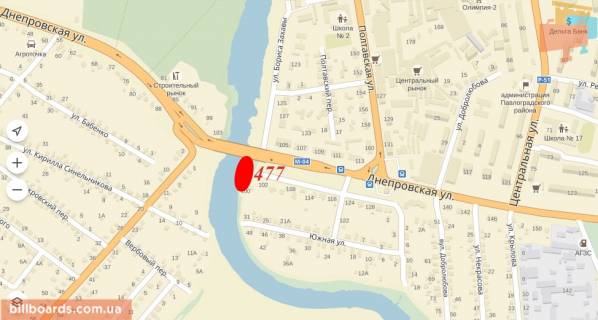Билборд  в Павлограде Днепровская ул., 118 / Полтавская ул. схема