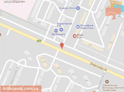 Билборд A в Павлограде, 6х3  вул. Дніпровська - вул.Ленінградська, біля світлофора схема