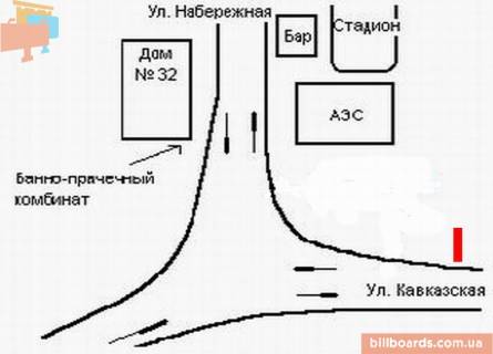 Билборд B в Ровно Набережна вул. - Кавказька вул. схема