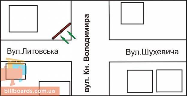 Призма A в Ровно Володимира вул. - Шухевича вул. - Литовська вул., права - 76382 схема