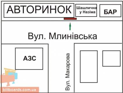 Билборд A в Ровно Млинова вул. - вул. Кулика і Гудачека (Макарова) схема