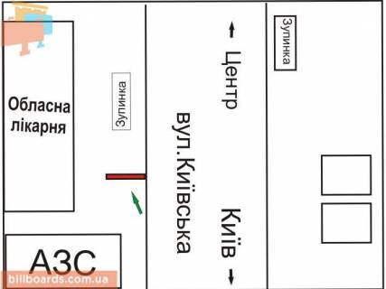 Билборд B в Ровно Київська вул., зупинка "Обласна лікарня" схема