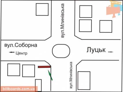 Билборд B в Ровно Млинова вул. - Соборна вул. схема
