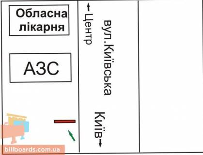 Білборд, Бігборд (Борд)  B у Рівному Київська вул., В центр схема