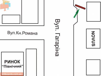Билборд A в Ровно вул. Василя Червонія (Гагаріна). - Романа вул. схема