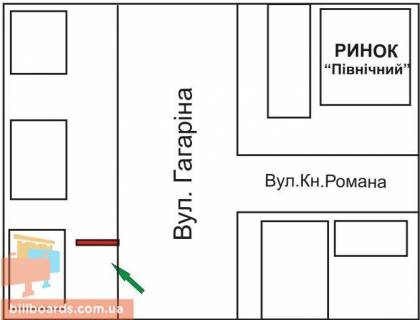 Билборд B в Ровно вул. Василя Червонія (Гагаріна). - Романа вул. схема