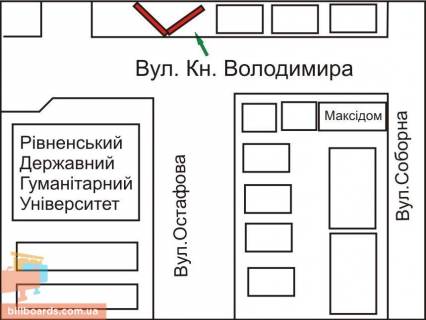 Billboard A in Rivne Volodimira st. - Plastova st. (kolis. Ostafova st.) scheme