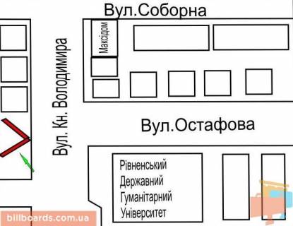 Билборд B в Ровно Володимира вул. - Пластова вул. (колиш. Остафова вул.) схема
