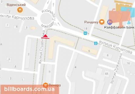 Билборд  в Ровно Студенческая ул. - вул. Володимира Стельмаха (Курчатова) схема