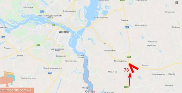 Билборд A в Синельниково Траса М18, Харків-Сімферополь, Харків - Сімферополь, перетин з трассою Дніпро-Синельникове схема