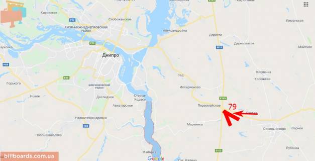 Билборд B в Синельниково Траса М18, Харків-Сімферополь, Харків - Сімферополь, перетин з трассою Дніпро-Синельникове схема