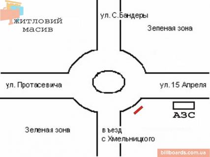 Билборд A в Тернополе Збаразьке шоссе- Бандери пр. - Підволочиськ шосе схема