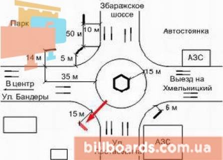 Билборд A в Тернополе Бандери пр. - Протасевича вул. - Збаразьке кільце, лівий схема