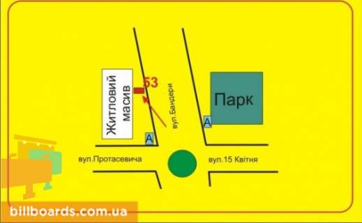 Ситилайт B в Тернополе 15-го Апреля ул. / Бандеры ул. / Збаражское кольцо, возле Приватбанка схема