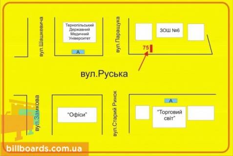 Ситилайт B в Тернополе Русская ул., 6, возле магазина "Карамелька" схема