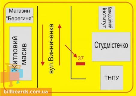 Ситилайт B в Тернополе Винниченко ул., 4, напротив супермаркета "АТБ" схема