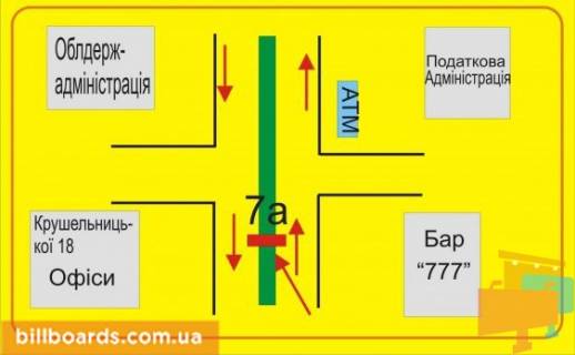 Ситилайт A в Тернополе Крушельницкой ул., 18, возле магазина "Велосити" схема