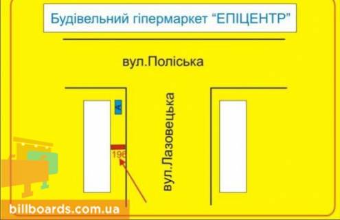 Билборд B в Тернополе Лозовецкая ул. / Полесская ул., возле супермаркета "Эпицентр" схема