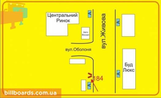 Білборд, Бігборд (Борд)  B у Тернополі Торговиця вул. (Живова). / Стадниковой ул., возле остановки схема