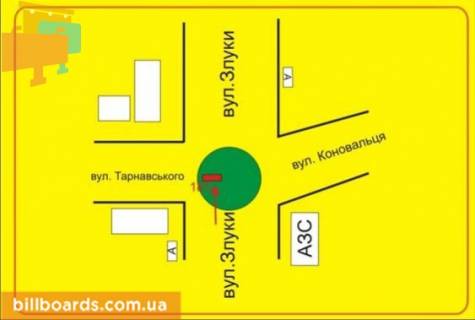 Билборд A в Тернополе Злуки пр. / Тарнавського ул., кольцо, левый схема