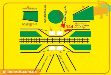 Билборд B в Тернополе Крушельницкой ул., ж/д мост, со стороны Воинов дивизии "Галичина" ул., левая схема