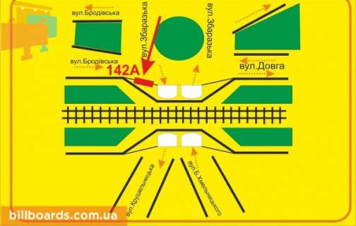 Билборд A в Тернополе Крушельницкой ул., ж/д мост, со стороны Збаражской ул., левая схема