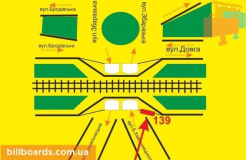 Билборд A в Тернополе Крушельницкой ул., ж/д мост, со стороны Хмельницкого ул., левая схема