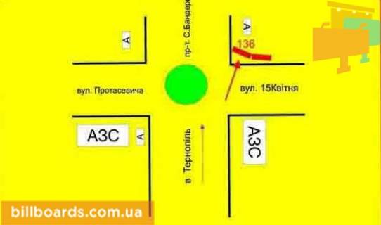 Билборд B в Тернополе Бандеры пр. / Збаражское шоссе, выезд в город в сторону Хмельницкого схема