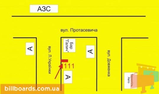 Билборд A в Тернополе Украинки ул., 38, в сторону Протасевича ул. схема
