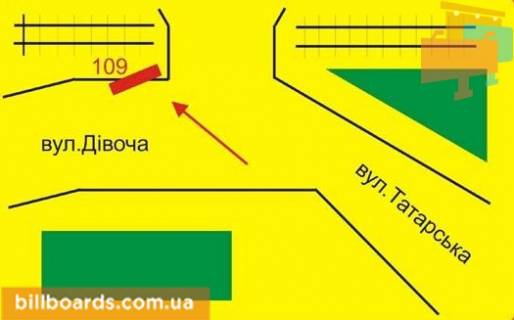 Билборд A в Тернополе Девичья ул. / Татарская ул., заезд на Горбатый мост схема