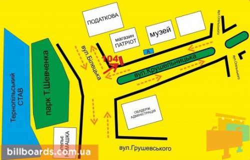 Билборд B в Тернополе Крушельницкой ул. / Билецкая ул., возле ГФС схема
