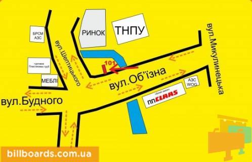 Билборд A в Тернополе Будного ул. / Шептицкого ул., в сторону Винниченка ул. схема